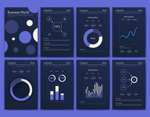 商业手册的现代信息图矢量元素。用于网站，企业宣传册，广告和市场营销。饼图、线形图、条形图和时间线。图片下载