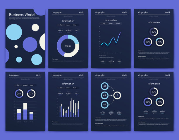 商业手册的现代信息图矢量元素。用于网站，企业宣传册，广告和市场营销。饼图、线形图、条形图和时间线。图片下载