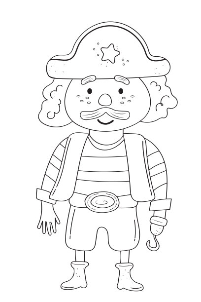 海盗胡克船长。向量卡通着色插图，海盗派对的孩子图片下载