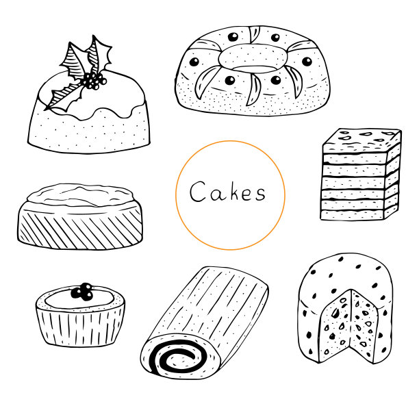 圣诞甜点集合矢量插图，手绘草图图片下载