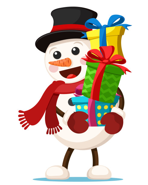 手里拿着礼物的雪人，性格。圣诞快乐，新年快乐图片下载