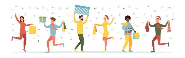 圣诞节打折。人们购物。矢量插图。图片下载