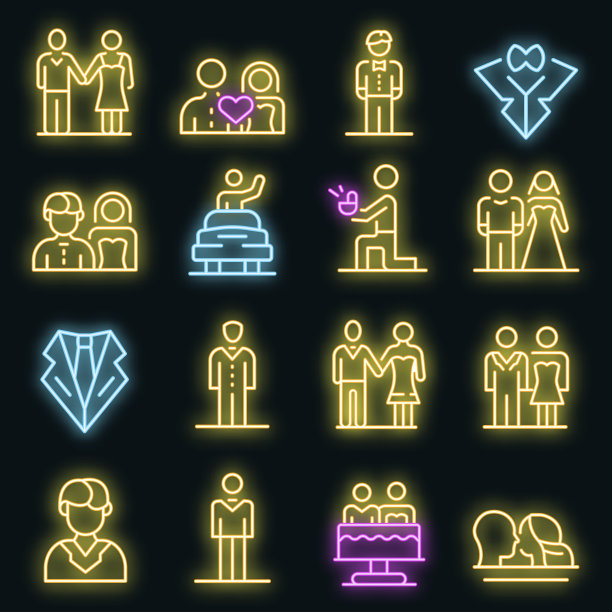 新郎图标设置矢量霓虹图片下载