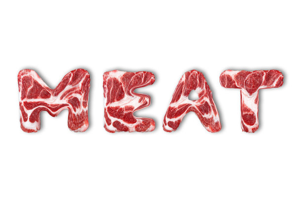 单词“meat”是由“meat”的字母组成的，这些字母被隔离在一个白色的背景上图片下载