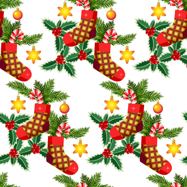 向量-圣诞老人礼物无缝模式。图片下载