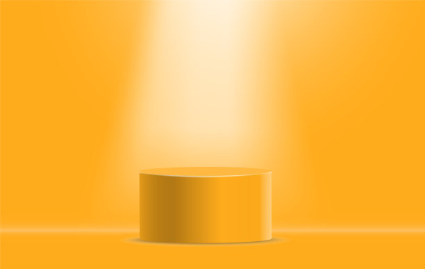 3d背景产品最小裙房鲜橙色的颜色。展位展示产品的三维矢量插画产品。舞台展示台上的基座工作室鲜橙色讲台图片下载
