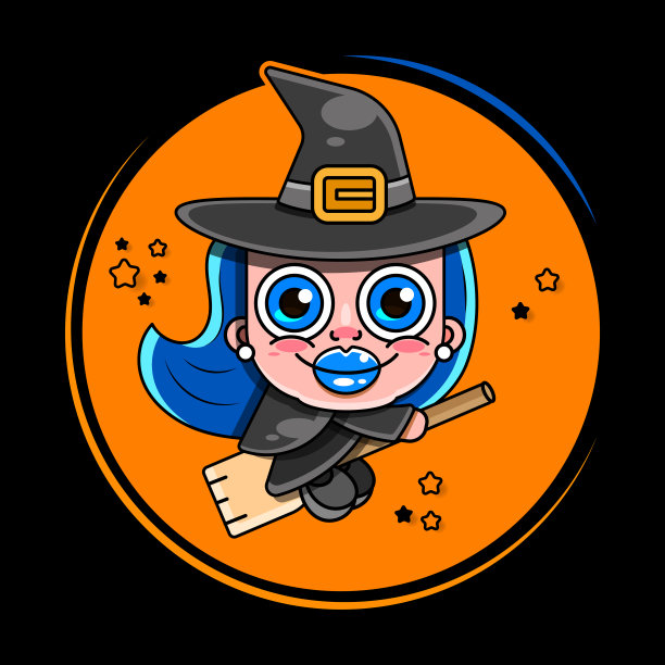 矢量插图的飞行年轻的女巫图标。女巫silhuette图片下载