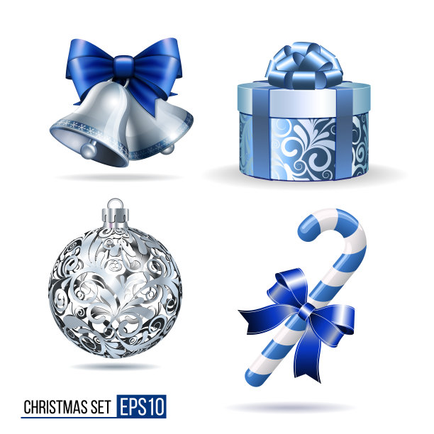 铃铛，礼品盒，糖果和圣诞球图片下载