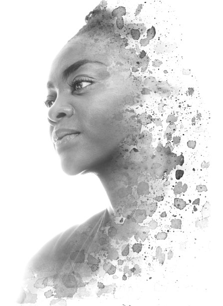 一个年轻女子的肖像和水彩画飞溅。Paintography。图片下载