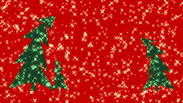圣诞节的背景——三棵绿色的圣诞树上一棵红色的，点缀着星星图片下载