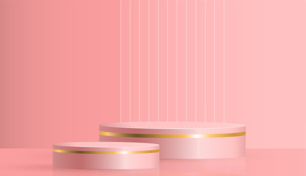 3d圆形讲台舞台，精美创意的剪纸风格符号，色彩背景，化妆品品牌设计和广告图片下载
