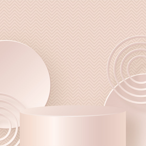 3d圆形讲台舞台，精美创意的剪纸风格符号，色彩背景，化妆品品牌设计和广告图片下载