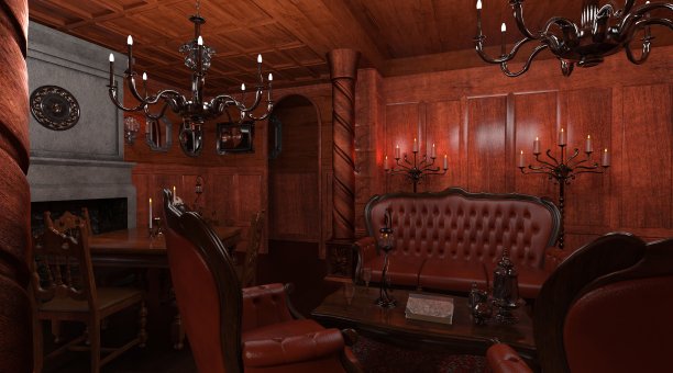 哥特式客厅风格的室内3d插图图片下载