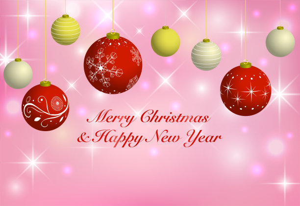 以红色和金色圣诞球为背景的圣诞贺卡。图片下载