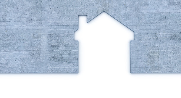 白色背景上的混凝土房屋轮廓。图片下载