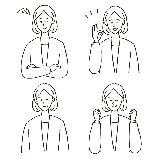 一组表情和姿势不同的女性高管，有黑色和白色。图片下载