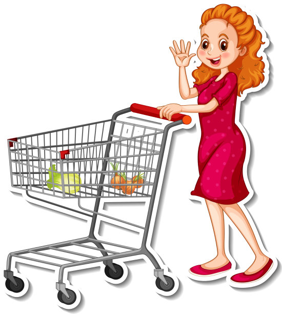 推着装满杂货的购物车的女人图片下载