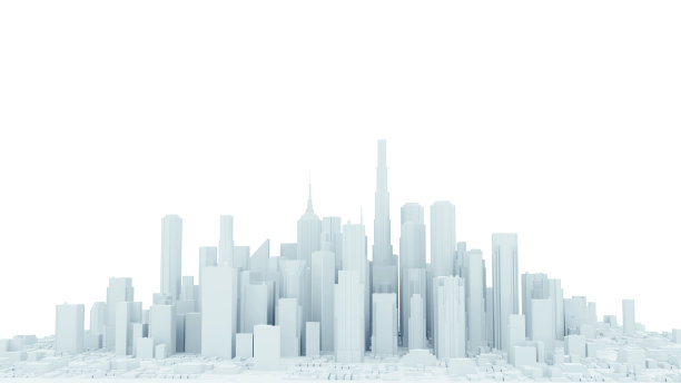 白色现代建筑城市模型的三维渲染。孤立在白色背景。图片下载
