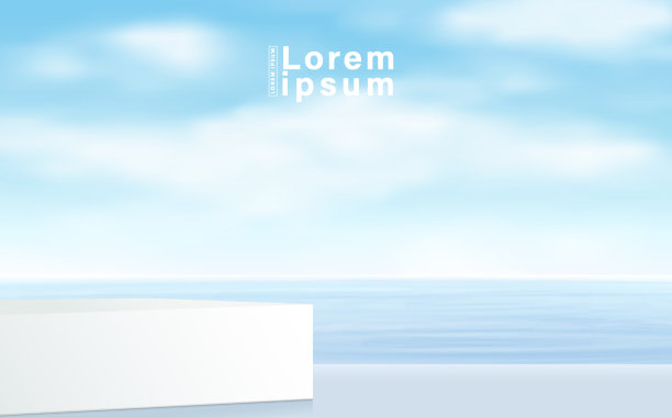 抽象3D白色裙楼与蓝天背景。面向产品展示展示的现代矢量渲染几何平台。图片下载