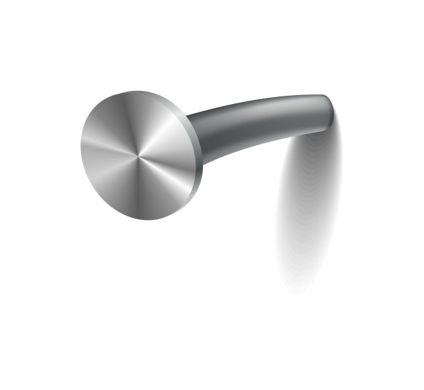 钉在表面上。铁，钢或银的针头。卡通风格的弯曲金属钉或带帽的鞋钉。矢量俯视图灰色硬件为家建设，孤立在白色背景图片下载