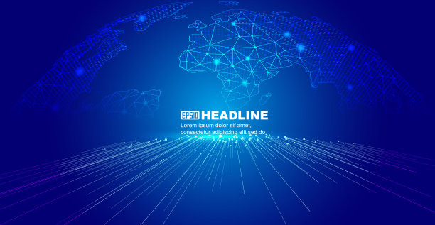 蓝色光束向前延伸，用点和线连接到地球技术背景图片下载