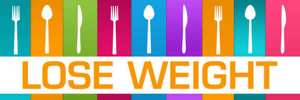 减肥彩色盒子勺子叉子刀水平文本图片下载