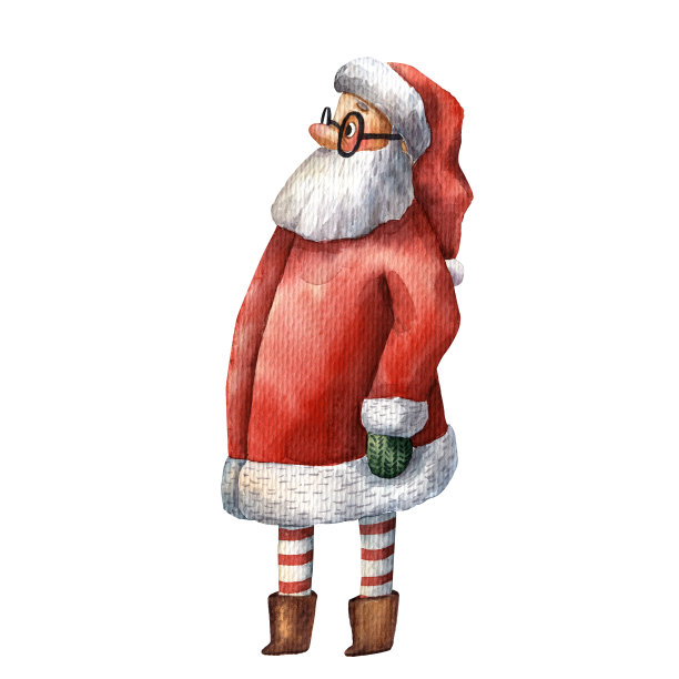 可爱的圣诞老人水彩画插图。有趣的传统角色。卡通风格的插图。红布大胡子。圣诞贺卡。请帖或圣诞版画的艺术。图片下载