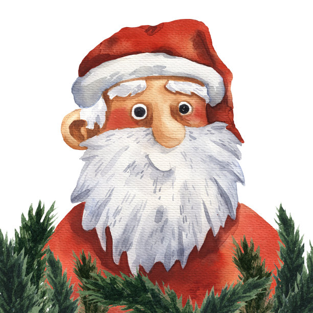 可爱的圣诞老人水彩画插图。有趣的传统角色。卡通风格的插图。红布大胡子。圣诞贺卡。请帖或圣诞版画的艺术。图片下载