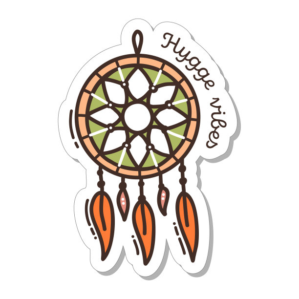 彩色手绘秋天贴纸与捕梦网图片下载