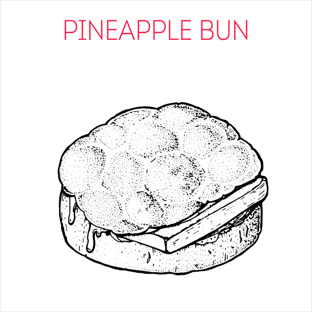 菠萝包。香港街头小吃。复古手绘草图。中国菜。矢量插图。图片下载