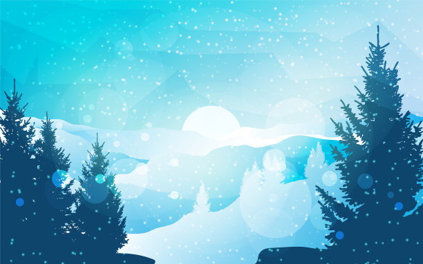 冬天的风景。寒冷的季节。旅行概念的发现。大自然。徒步旅游。冒险。极简主义的图形传单。折叠式平面设计，适用于礼券、代金券、礼品卡。山插图。图片下载