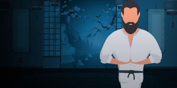 寺庙里的一个和尚把双手放在胸前祈祷。卡通风格。图片下载