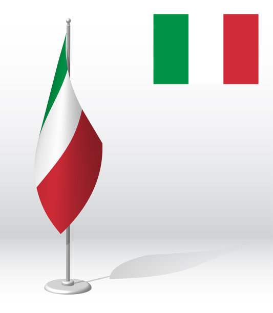 旗杆上挂意大利共和国国旗，供登记隆重活动，会见外宾。意大利国家独立日。现实的3D矢量白色图片下载