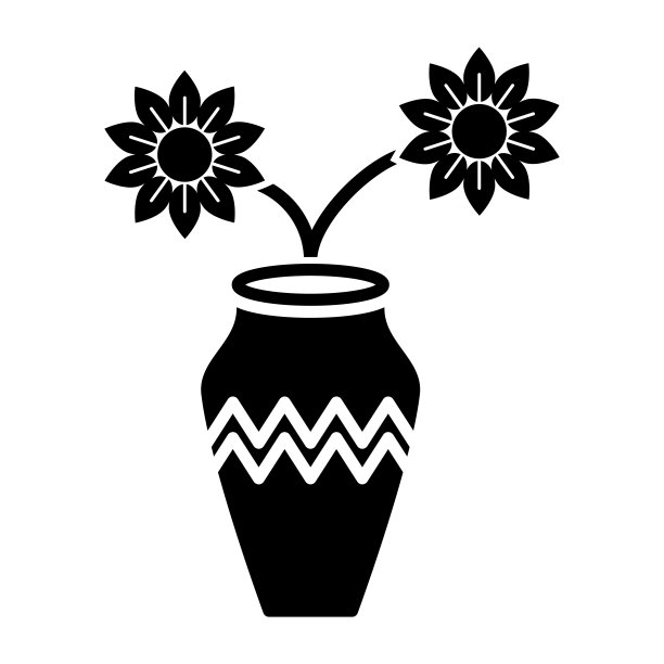花在花瓶图标设计矢量模板插图标志和符号EPS 10在白色背景图片下载