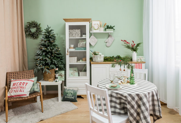 圣诞装饰灯薄荷厨房室内家庭图片下载