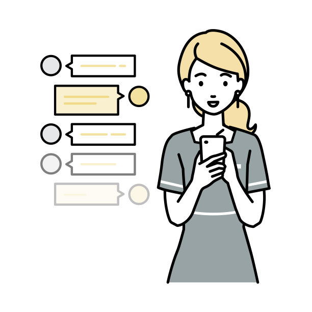 一位美学家女士正享受着通过社交网络messenger的交流，她站在那里，看着手中的智能手机图片下载