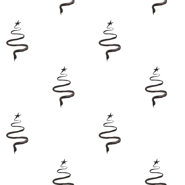 水彩无缝图案从手绘抽象剪影插图，圣诞冷杉树与星在黑色。在白色的背景上为新年印刷，冬季设计明信片，织物纺织图片下载