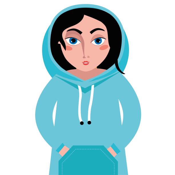 穿着蓝色连帽衫，背景是白色的女孩图片下载