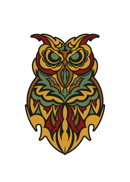 猫头鹰装饰巴洛克色彩风格。好标志，纹身，印刷品和明信片。矢量图图片下载