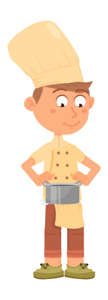 拿着锅子的小厨师，可爱的卡通男孩形象图片下载