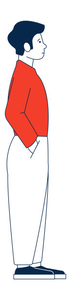 年轻人站着，双手插在口袋里。侧视图图片下载