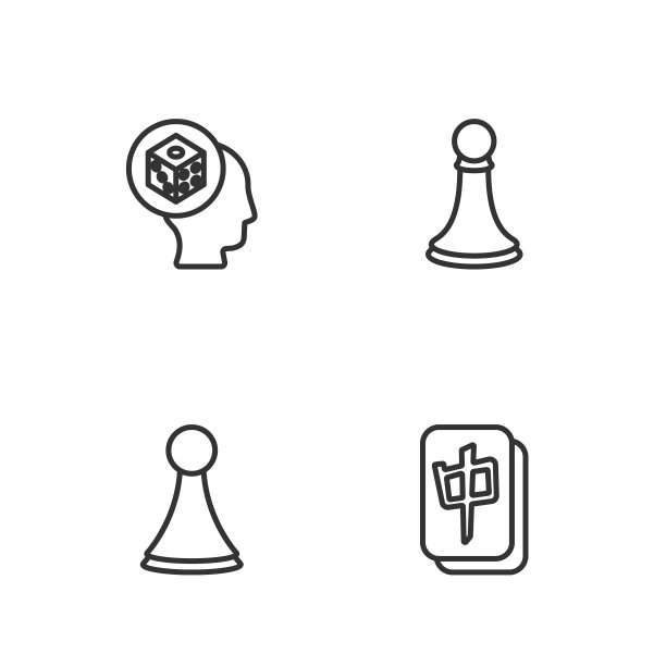 设线麻将棋子，棋牌游戏筹码，棋牌骰子和棋子图标。向量图片下载