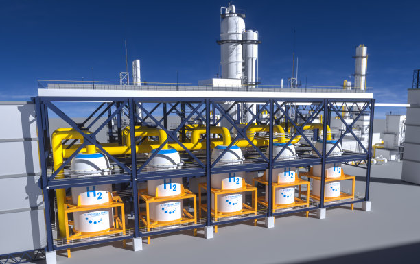 氢气H2可再生能源生产-氢气清洁电力太阳能和风力发电设施图片下载