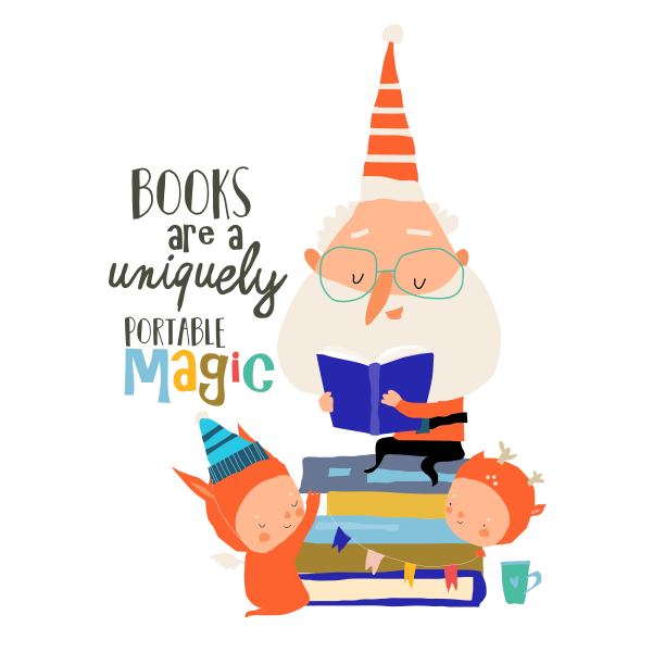 圣诞老人与快乐天使一起读书图片下载