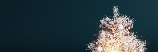 在深蓝色的背景上有闪闪发光的白色圣诞树图片下载