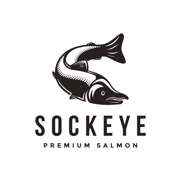 复古红鲑图标矢量模板白色背景图片下载