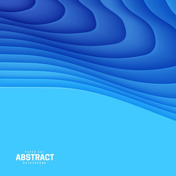 抽象背景剪纸风格。3d壁纸与削减深波现代封面。蓝色层次与光滑的阴影剪纸艺术。矢量卡插图，折纸几何形状图片下载