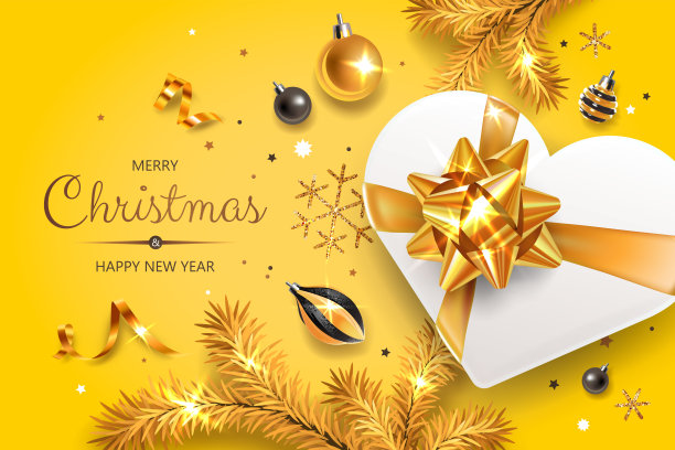 水平横幅与黄金圣诞节符号和文本。图片下载