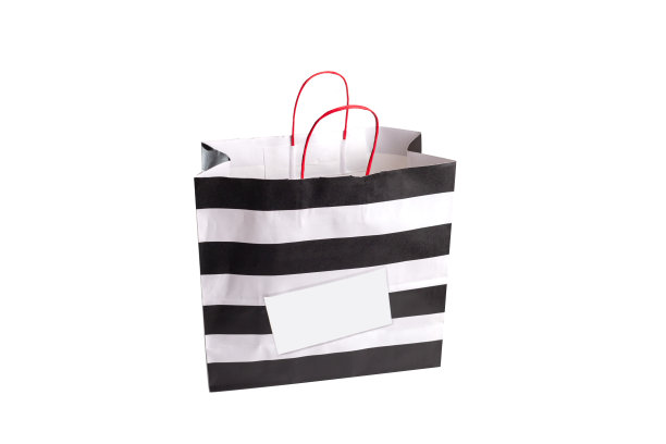 黑白条纹纸购物袋，孤立图片下载