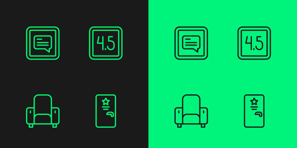 设置线后台，电影院椅子，视频字幕和评级电影图标。向量图片下载